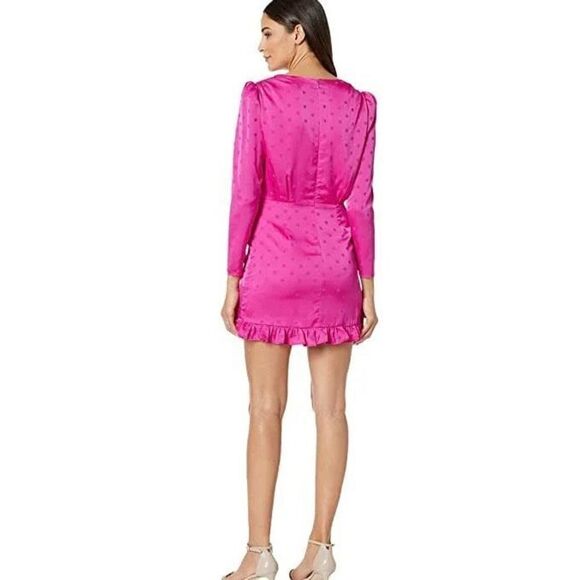WAYF Phoenix Magenta Pink Jacquard Satin Polka Dot Mini Dress Size M - Picture 3 of 8